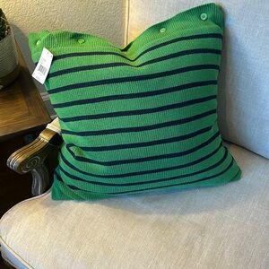 NWT. Ralph Lauren Toulon green with navy stripe knit decor throw pillow. 20”x20”
